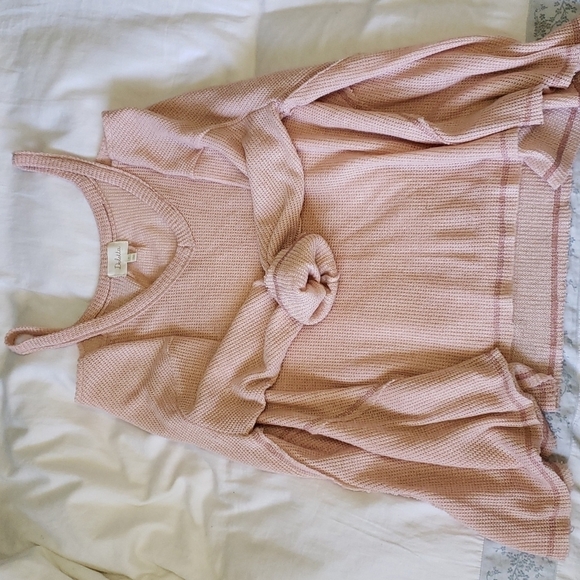 ANTHRO Deletta Oversized Cold Shoulder Waffle Knit Sweater Top, Small, Peach - Picture 2 of 13